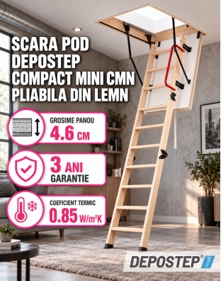 Scara pod DEPOSTEP COMPACT MINI CMN scurta, pliabila din lemn, H max 275-280 cm 