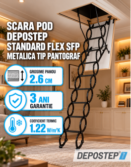 Scara pod DEPOSTEP STANDARD FLEX SFP metalica tip pantograf cu toc de lemn