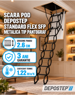 Scara pod DEPOSTEP STANDARD FLEX SFP metalica tip pantograf cu toc de lemn