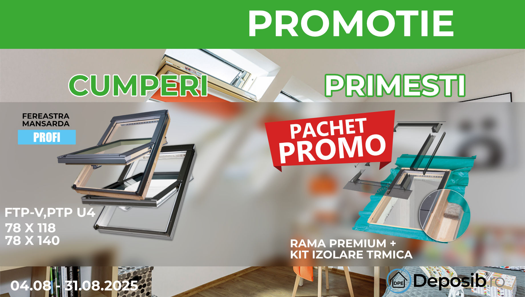 Cumperi una din fereastrele mansarda Fakro FTP si PTP U4 - Primesti rama premium si kitul la jumatate de pret