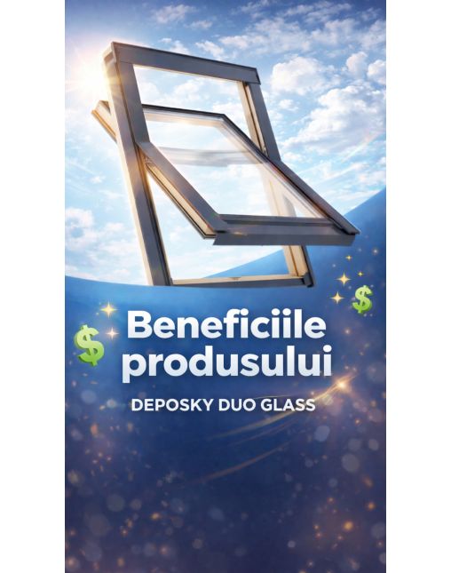 Fereastra mansarda DEPOSKY DUO GLASS 2 sticle, lemn, maner jos
