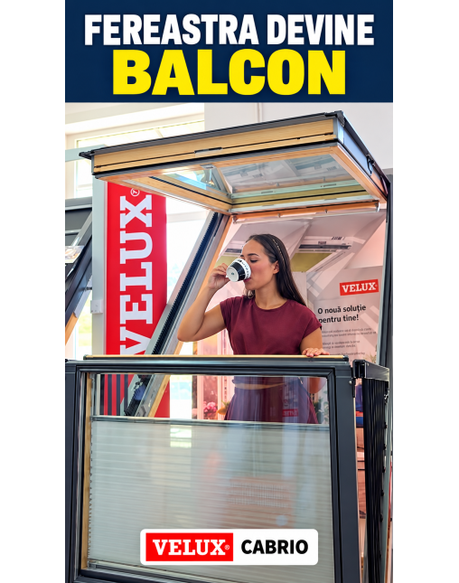 Fereastra mansarda balcon VELUX GDL 3066 CABRIO, lemn de pin, 3 sticle