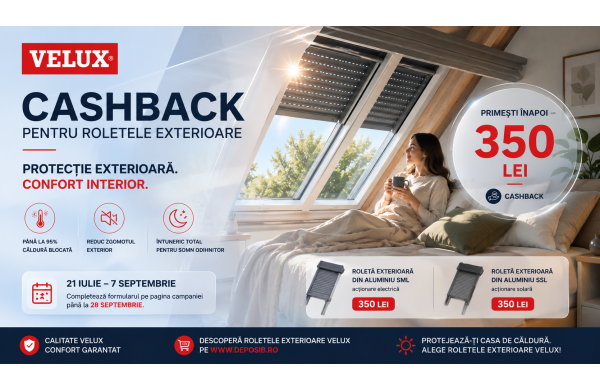 Roleta exterioara VELUX – Cashback 350 lei | Protectie impotriva caldurii