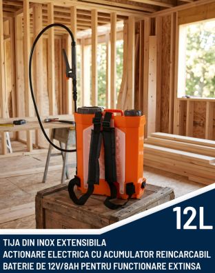 Pompa de stropit / Vermorel electric 12L cu acumulator, tija extensibila din inox