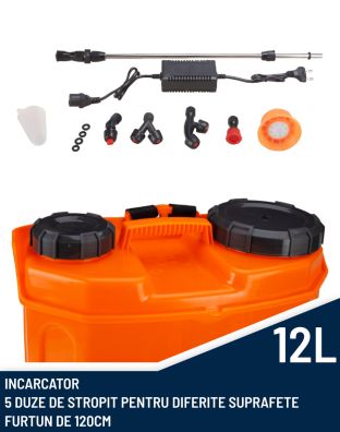 Pompa de stropit / Vermorel electric 12L cu acumulator, tija extensibila din inox