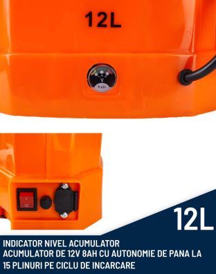 Pompa de stropit / Vermorel electric 12L cu acumulator, tija extensibila din inox