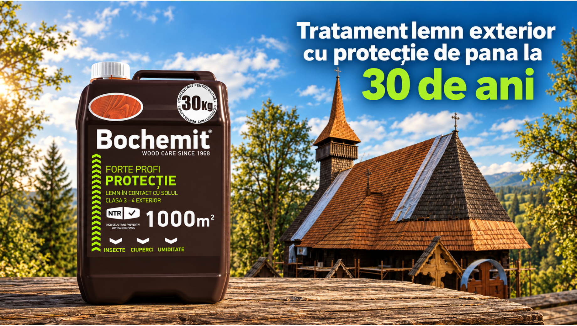 Tratament lemn exterior cu protectie de pana la 30 de ani - Bochemit Forte Profi
