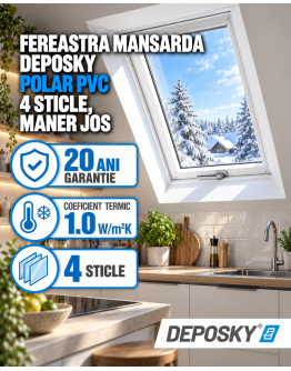 Fereastra mansarda DEPOSKY POLAR PVC, 4 sticle, maner jos