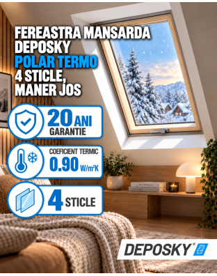 Fereastra mansarda DEPOSKY POLAR TERMO 4 sticle, maner jos