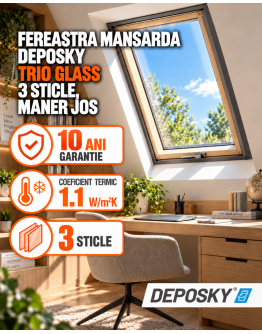 Fereastra mansarda DEPOSKY TRIO GLASS 3 sticle, maner jos