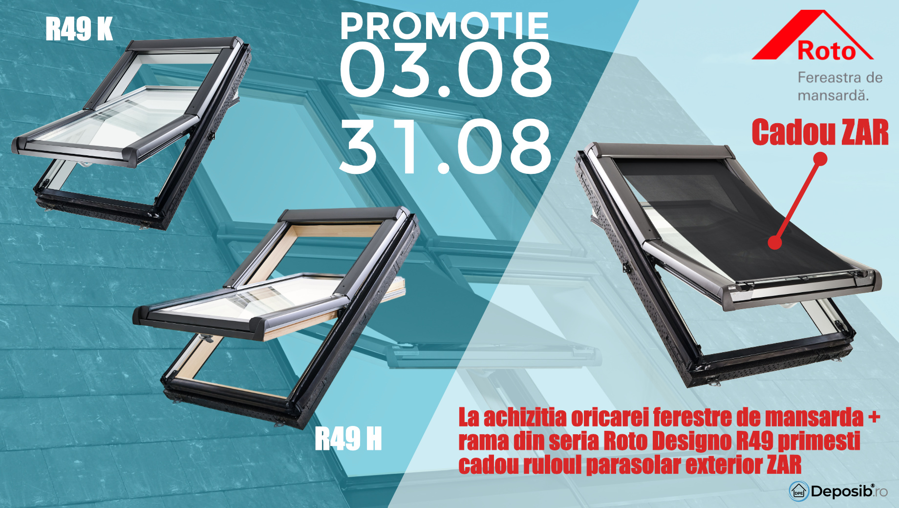 Rulou exterior parasolar cadou Roto ZAR la achizitia de ferestre de mansarda Roto Designo R 49