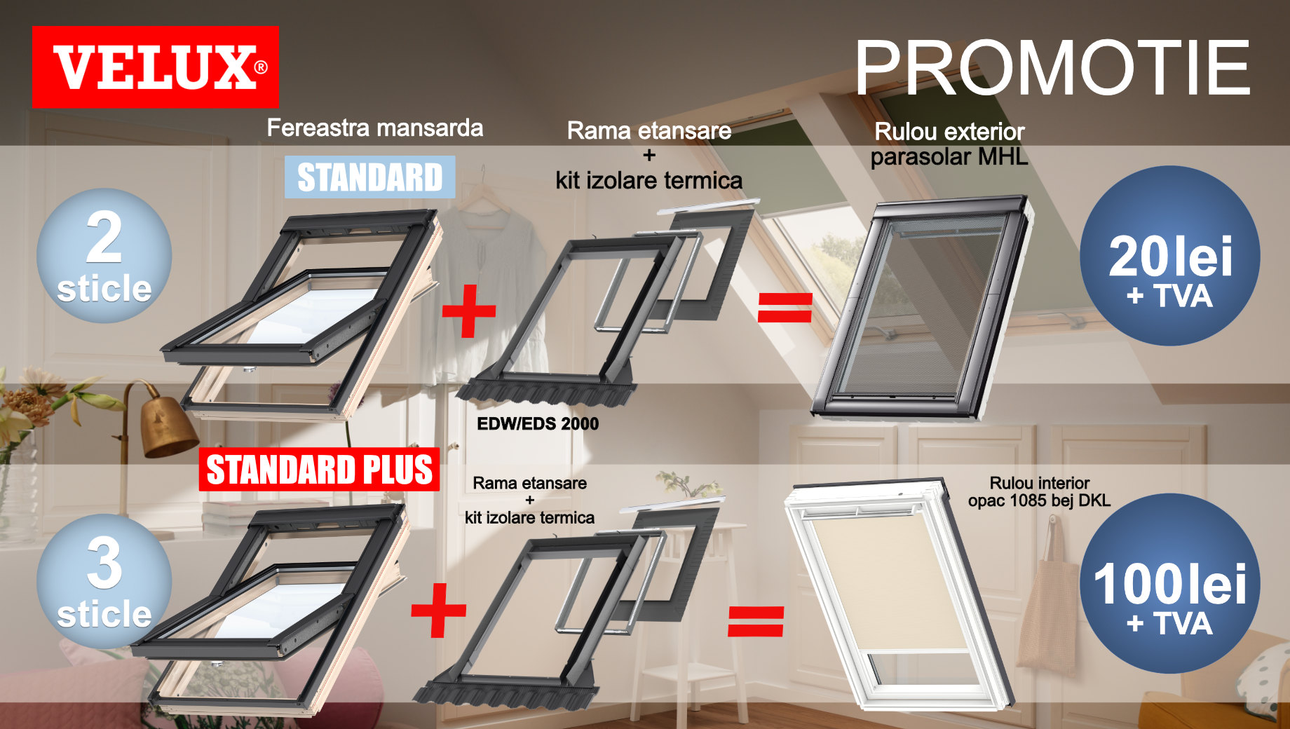 Ofertă promoțională Velux!! Accesorii la superprețuri la achiziția de ferestre din gama Standard și Standard Plus