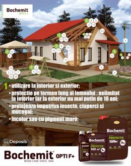 Solutie protectie preventiva lemn Bochemit Opti F+ 2x25Kg, transparent, concentrat, 5000m2 anti insecte, ciuperci si mucegai