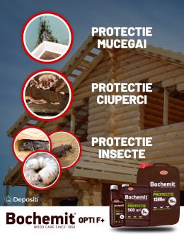 Solutie protectie preventiva lemn Bochemit Opti F+ 1Kg, maro, concentrat, 100m2 anti insecte, ciuperci si mucegai