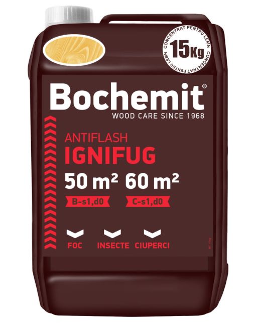 Solutie ignifugare lemn BOCHEMIT ANTIFLASH 15KG TRANSPARENT, B-s1 d0, C-s1 d0