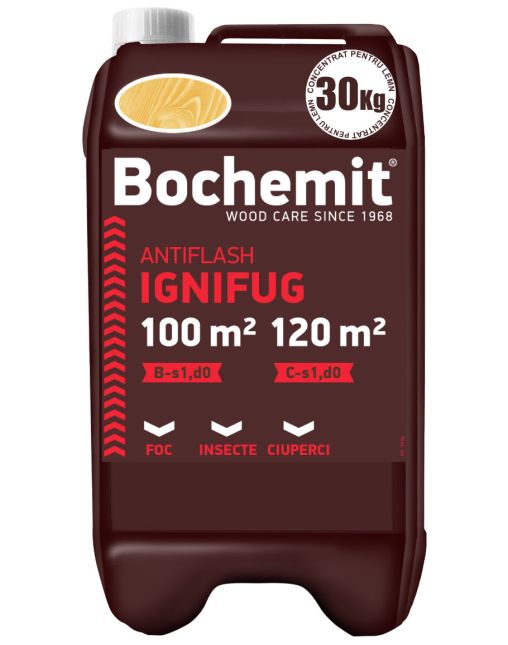 Solutie ignifugare lemn BOCHEMIT ANTIFLASH 30KG TRANSPARENT, B-s1 d0, C-s1 d0