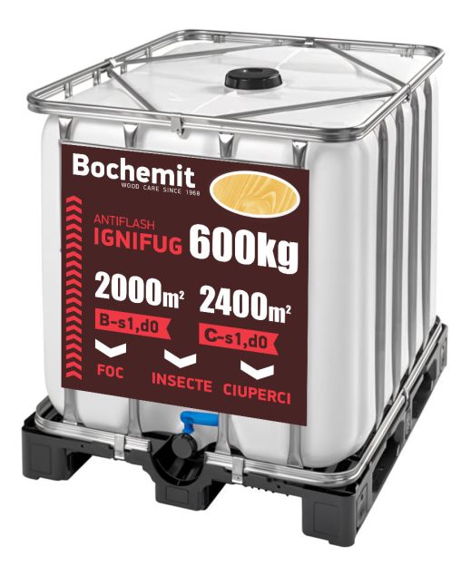 Solutie ignifugare lemn BOCHEMIT ANTIFLASH 600KG TRANSPARENT, B-s1 d0, C-s1 d0