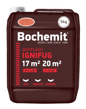 Solutie ignifugare lemn Bochemit Antiflash 5Kg, maro, concentrat, 17m2 clasa B-s1,d0, 20m2 clasa C-s1,d0, protectie insecte si ciuperci