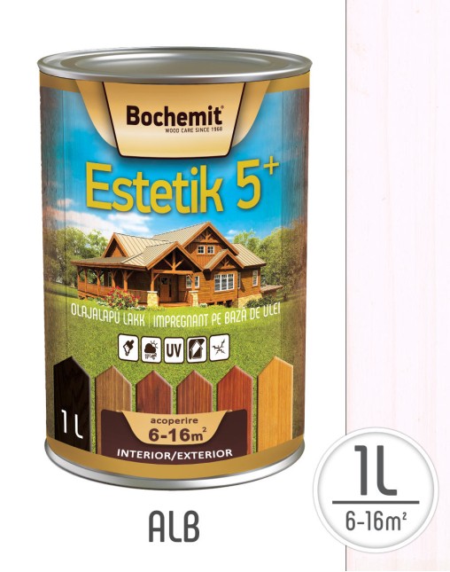 Lazura lemn Bochemit Estetik Clasic 1l, alb, protectie UV