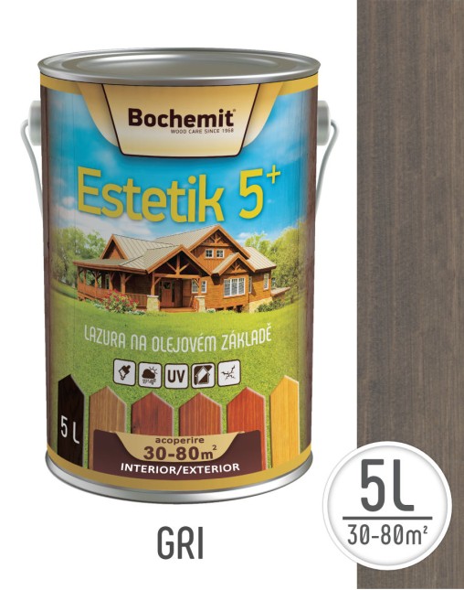 Lazura lemn Bochemit Estetik Clasic 5L, gri, protectie UV