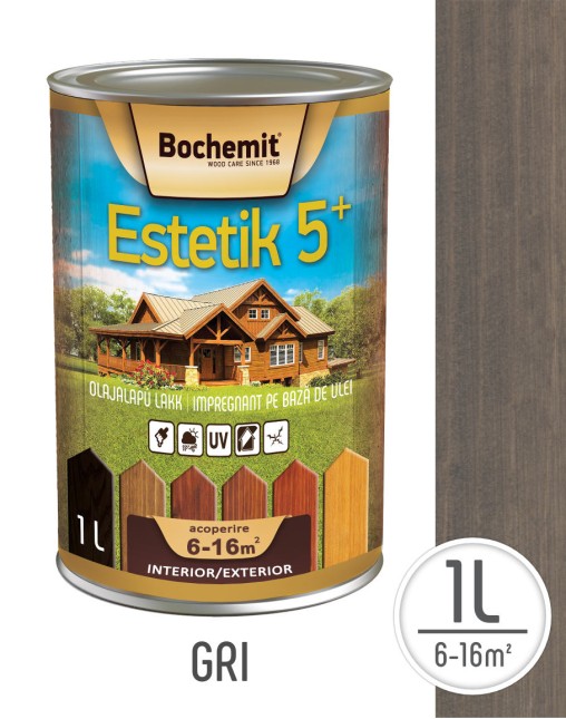 Lazura lemn Bochemit Estetik Clasic 1L, gri, protectie UV