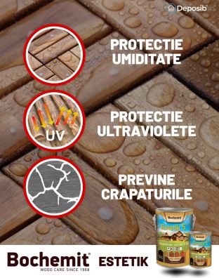 Lazura lemn BOCHEMIT ESTETIK CLASIC 1L CASTAN, protectie UV