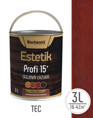 Lazura pe baza de ulei pentru lemn, Bochemit Estetik Profi 15+, 3l, nuanta tec, 18-42mp, minim 15 ani protectie raze ultraviolete si patrundere apa