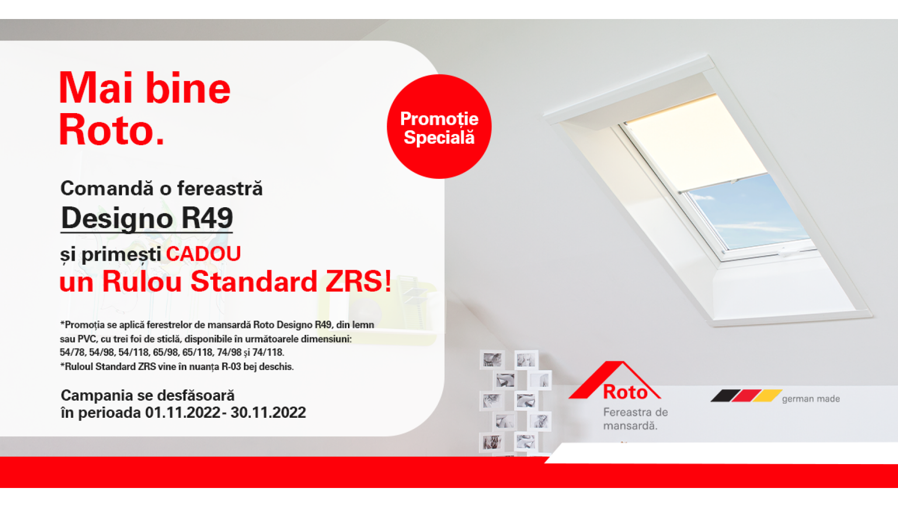 Promotie ROTO – rulou interior ZRS gratuit la ferestrele de mansarda R49