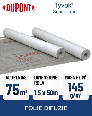 Folie anticondens si difuzie cu banda adeziva DUPONT TYVEK SUPRO TAPE