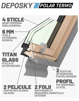 Fereastra mansarda DEPOSKY POLAR TERMO 4 sticle, maner jos
