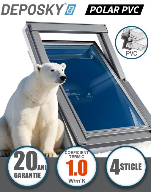 Fereastra mansarda DEPOSKY POLAR PVC, 4 sticle, maner jos
