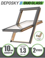 Fereastra mansarda DEPOSKY DUO GLASS 2 sticle, lemn, maner jos