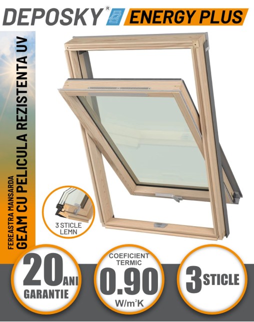 Fereastra mansarda DEPOSKY ENERGY PLUS 3 sticle, maner jos