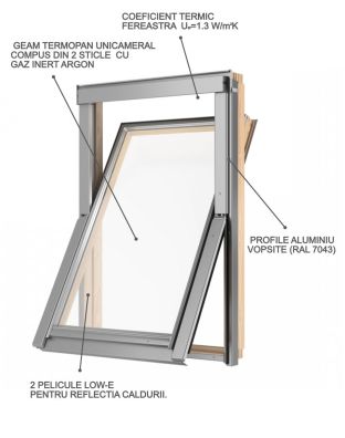 Fereastra mansarda DEPOSKY DUO GLASS 2 sticle, lemn, maner jos