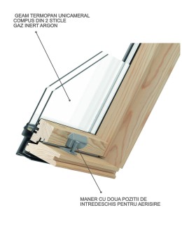 Fereastra mansarda DEPOSKY DUO GLASS 2 sticle, lemn, maner jos