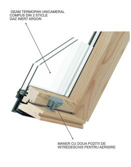Fereastra mansarda DEPOSKY DUO GLASS 2 sticle, lemn, maner jos