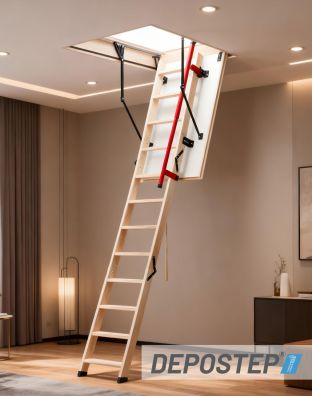 Scara pod DEPOSTEP ECO XL chepeng pod pliabil din lemn, maner telescopic, H max 330 cm