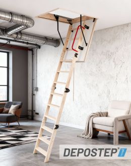 Scara pod DEPOSTEP COMPACT MINI CMN scurta, pliabila din lemn, H max 275-280 cm 