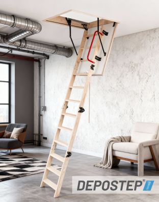 Scara pod DEPOSTEP COMPACT MINI CMN scurta, pliabila din lemn, H max 275-280 cm 