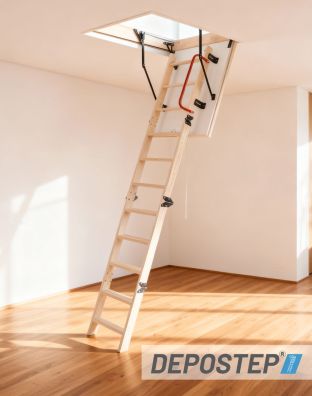 Scara pod DEPOSTEP COMPACT MINI CMN scurta, pliabila din lemn, H max 275-280 cm 