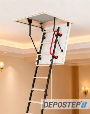 Scara pod DEPOSTEP MINI SPECIAL MNS scurta, metalica cu trepte din lemn, H max 260-265 cm