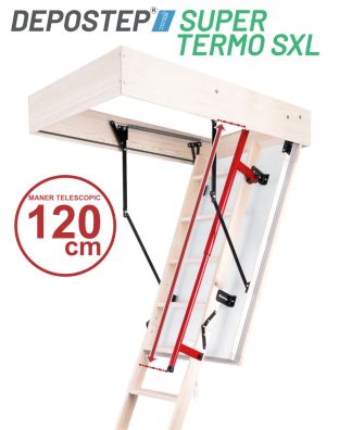 Scara pod DEPOSTEP SUPER TERMO SXL chepeng pod pliabil din lemn, maner telescopic, H max 330 cm
