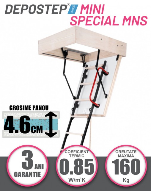 Scara pod DEPOSTEP MINI SPECIAL MNS scurta, metalica cu trepte din lemn, H max 260-265 cm