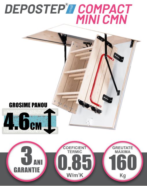 Scara pod DEPOSTEP COMPACT MINI CMN scurta, pliabila din lemn, H max 275-280 cm 