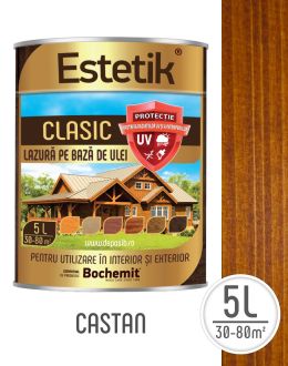 Lazura lemn ESTETIK CLASIC 5L CASTAN, protectie UV