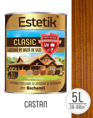 Lazura lemn ESTETIK CLASIC 5L CASTAN, protectie UV