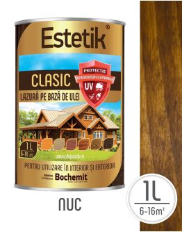 Lazura lemn ESTETIK CLASIC 1L NUC, protectie UV