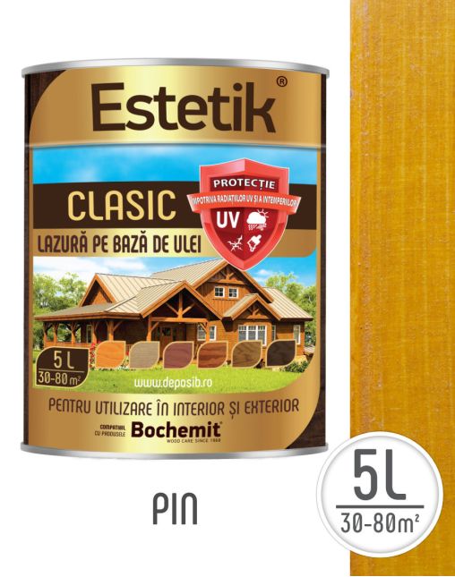 Lazura lemn ESTETIK CLASIC 5L PIN, protectie UV