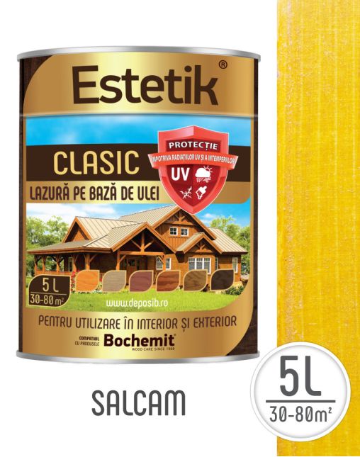 Lazura lemn ESTETIK CLASIC 5L SALCAM, protectie UV