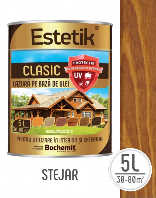 Lazura lemn Estetik Clasic 5L, stejar, protectie UV